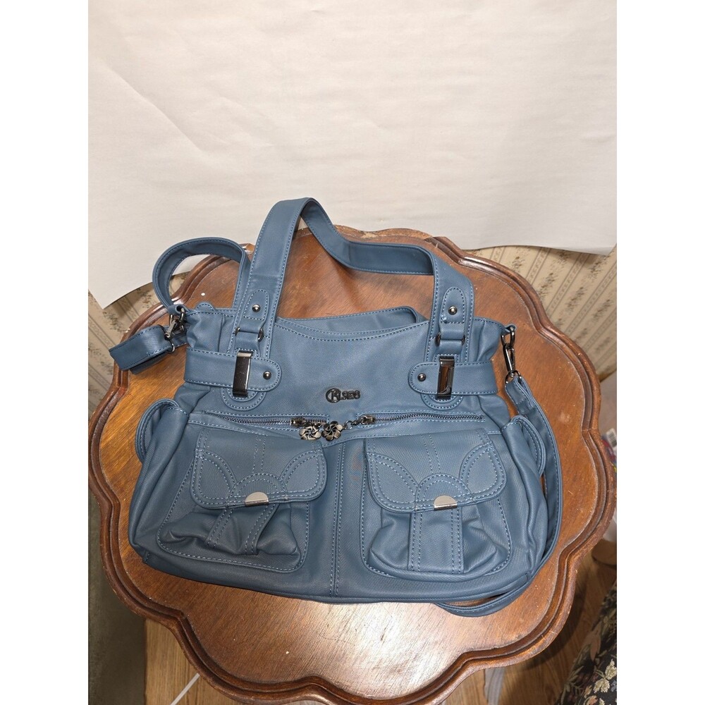 KL928 Large Tote Bag Womens Teal Blue Multi Pocket Shoulder Crossbody Hobo Purse